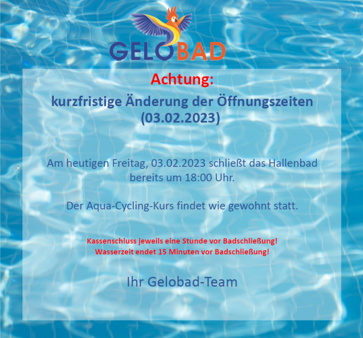 Änderung Öffnungszeiten 03.02.2023