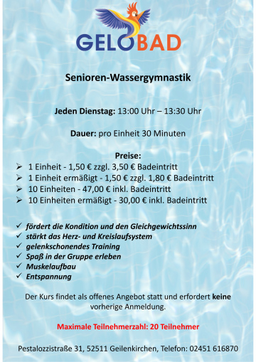 Flyer Seniorenwassergymnastik