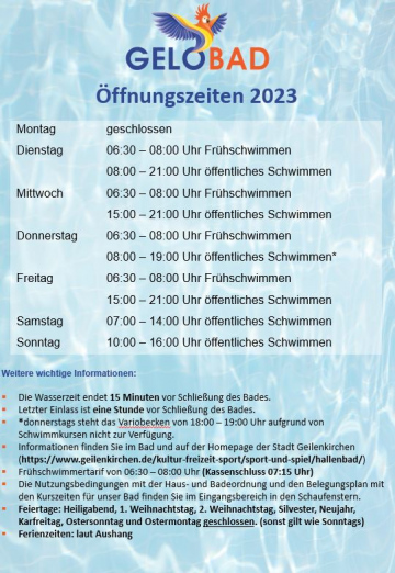 Öffnungszeiten GELOBAD 2023